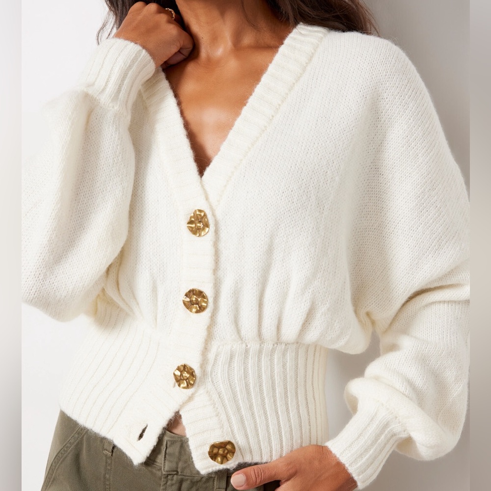 FARM Rio Cream and Gold Cardigan Sweater